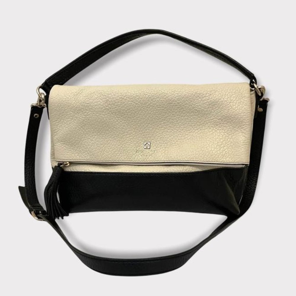 Kate Spade Maria Southport Avenue Ivory Black Leather Cross Body Bag